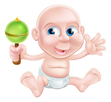 Happy cartoon rattle baby