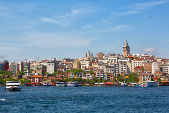 Bosphorus and Galata Tower in Istanbul, Turkey
