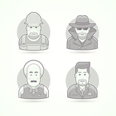 Worker, spy, musician and suit man icons. Avatar and person