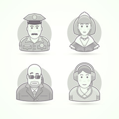 Police officer, maid, body guard, call operator icons. Avatar