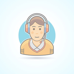 Call center operator icon. Avatar and person illustration. Flat