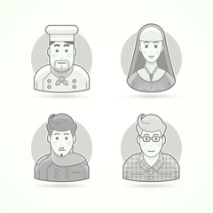 Cook, nun, stylist and designer icons. Avatar and person