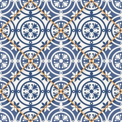 Seamless  pattern from dark blue and white Moroccan tiles