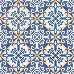 Seamless  pattern from dark blue and white Moroccan tiles