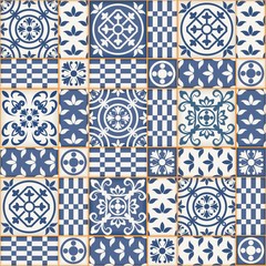 Seamless  pattern from dark blue and white Moroccan tiles