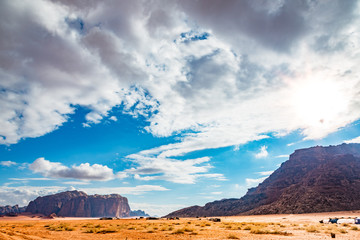 Fototapeta na wymiar Jordanian desert in Wadi Rum, Jordan.