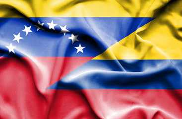 Fototapeta premium Waving flag of Columbia and Venezuela