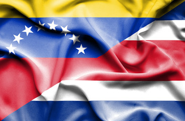 Waving flag of Costa Rica and Venezuela