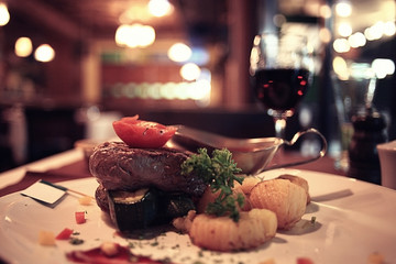 food in the restaurant, table, background