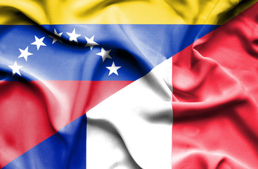 Fototapeta premium Waving flag of France and Venezuela