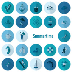 Summer and Beach Simple Flat Icons