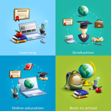 Education and learning icons set