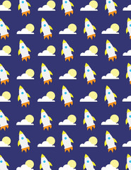Rocket ship, moon and clouds
