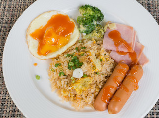 sausage and fried rice with eggs