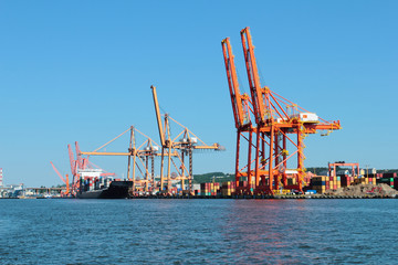 Fototapeta na wymiar Newly built container terminal in Gdynia, Gdynia Container Terminal (GTC), Poland