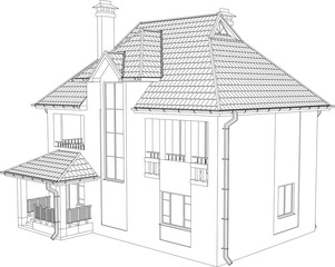 Wire-frame building on the white background. EPS 10. Illustration created of 3d.