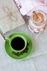 Nutritious breakfast: oatmeal with berry yogurt and cinnamon