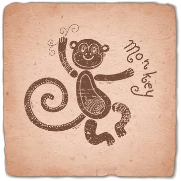 Monkey. Chinese Zodiac Sign Horoscope Vintage Card.