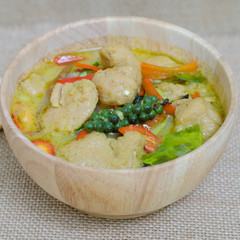 Green curry fish balls is Thai cuisine.
