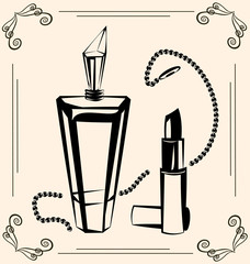 vintage perfume and lipstick