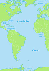 Fototapeta na wymiar Atlantischer Ozean - Karte in Grün