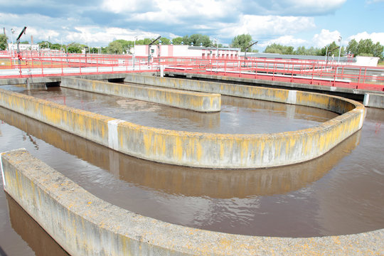 System of pools in treatment plant with wastewater