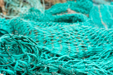Fisher net background of ropes made of green nylon