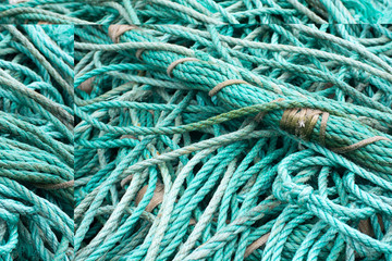 Fisher net background of ropes made of green nylon