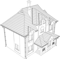 Wire-frame building on the white background. EPS 10. Illustration created of 3d.