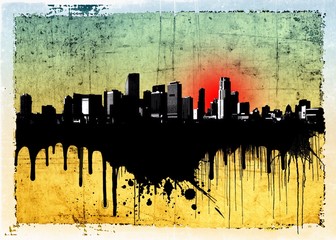 Grunge dripping city skyline