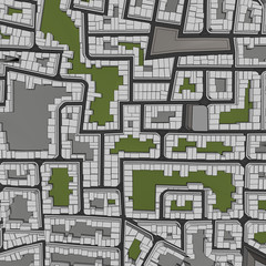 Cartoon town bird eye view urban