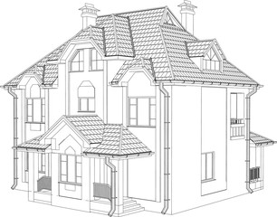 Obraz premium Wire-frame building on the white background. EPS 10. Illustration created of 3d.