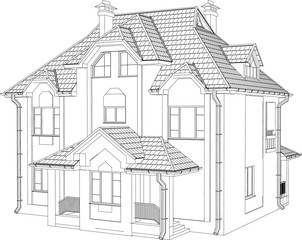 Wire-frame building on the white background. EPS 10. Illustration created of 3d.