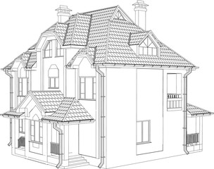 Wire-frame building on the white background. EPS 10. Illustration created of 3d.