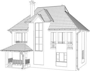 Wire-frame building on the white background. EPS 10. Illustration created of 3d.