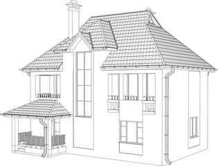 Wire-frame building on the white background. EPS 10. Illustration created of 3d.