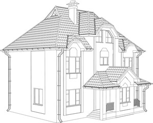 Wire-frame building on the white background. EPS 10. Illustration created of 3d.