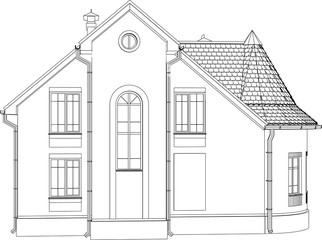 Wireframe perspective of house - 3D render of a building. Vector illustration.