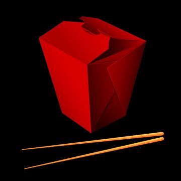 Set of Chinese take away food container take-out box and Chop Sticks