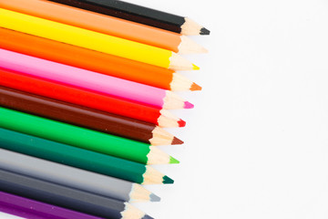 Color pencils on white background