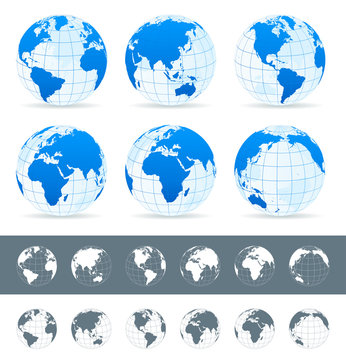World Map, Globes, Continents, Navigation Icons - illustration.Highly detailed vector illustration of world map, globes and continents.
