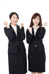 ビジネスウーマン　2ショット　ガッツポーズ