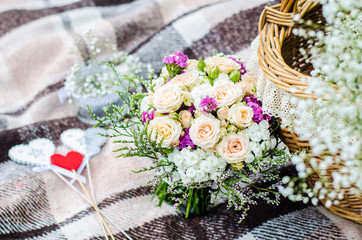 beautiful decor. Wedding arrangement of roses and other flowers.