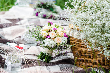 beautiful decor. Wedding arrangement of roses and other flowers.