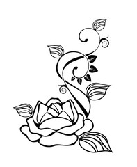 Черный силуэт розы на белом фоне