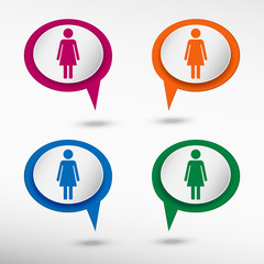 Woman icon on colorful chat speech bubbles