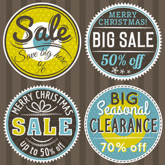 christmas round banners with sale offer, vector