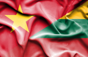 Waving flag of Lithuania and Vietnam