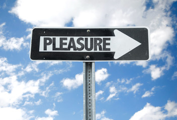 Pleasure direction sign with sky background