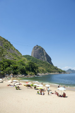 Summer day at Praia Vermelha Red Beach at Sugarloaf Mountain Pao de Acucar Rio de Janeiro Brazil